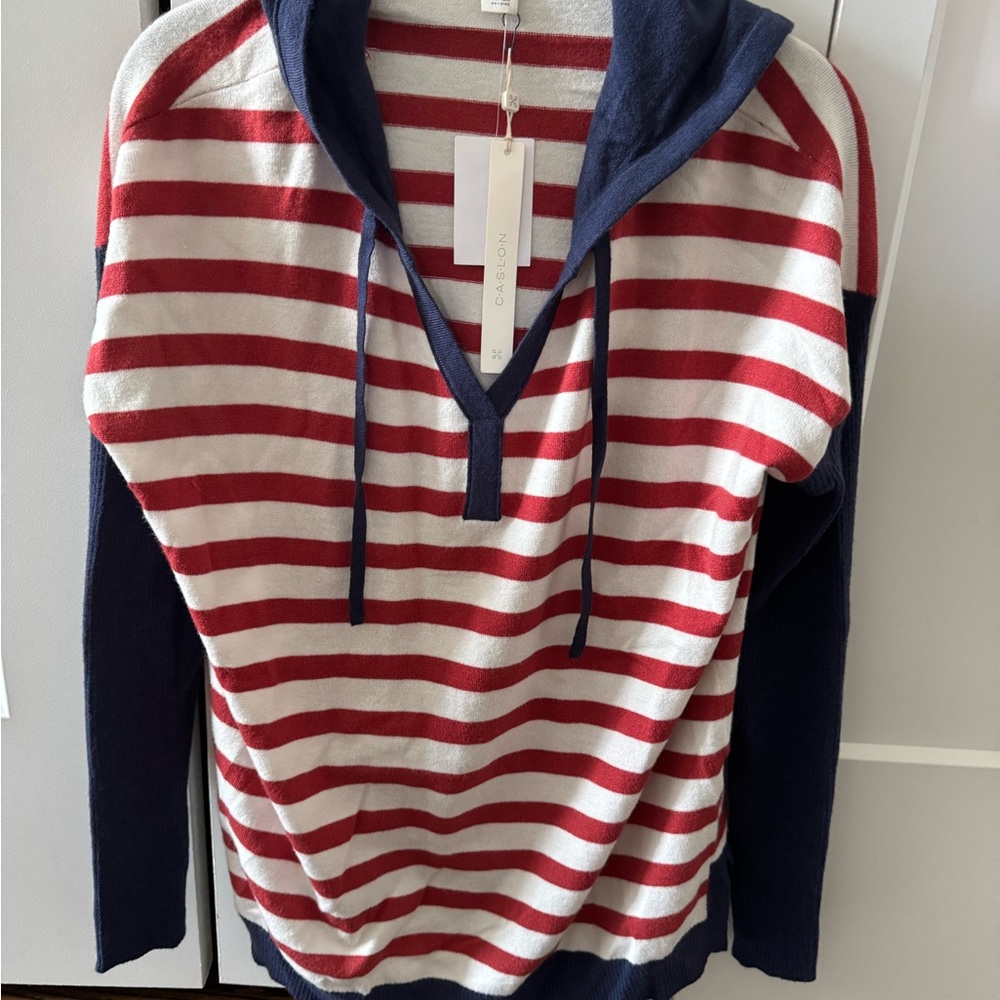 Caslon 100% Cashmere Red Navy Stripe Sweater NWT Size M
